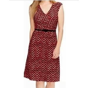 Lauren Ralph Lauren Faux Wrap Belted Career Dress Red Chevron Women's Medium NWT